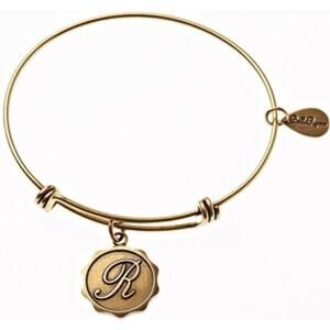 Bella Ryann R Adjustable Expandable Goldtone Wire Bangle Bracelet Initial